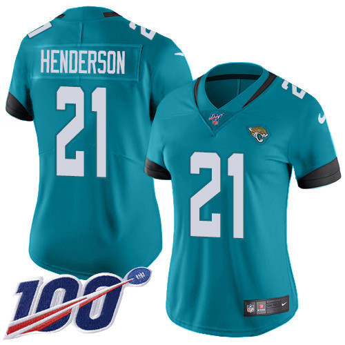Nike Jacksonville Jaguars #21 C.J. Henderson Teal Green Alternate Women Stitched NFL 100th Season Vapor Untouchable Limited Jersey->women nfl jersey->Women Jersey
